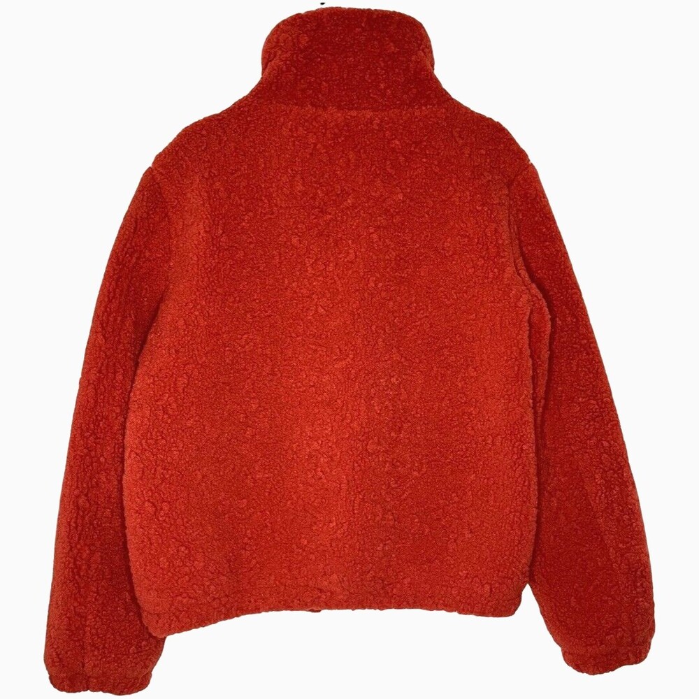 Avec Les Filles Womens Jacket Medium Red Textured Sherpa High Collar Full Zip - Picture 2 of 16
